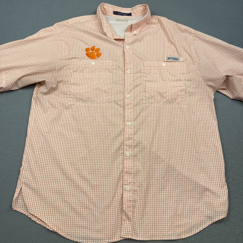 Columbia Super Tamiami Omni Shade PFG L/S Fishing 2XL Orange Clemson Tigers